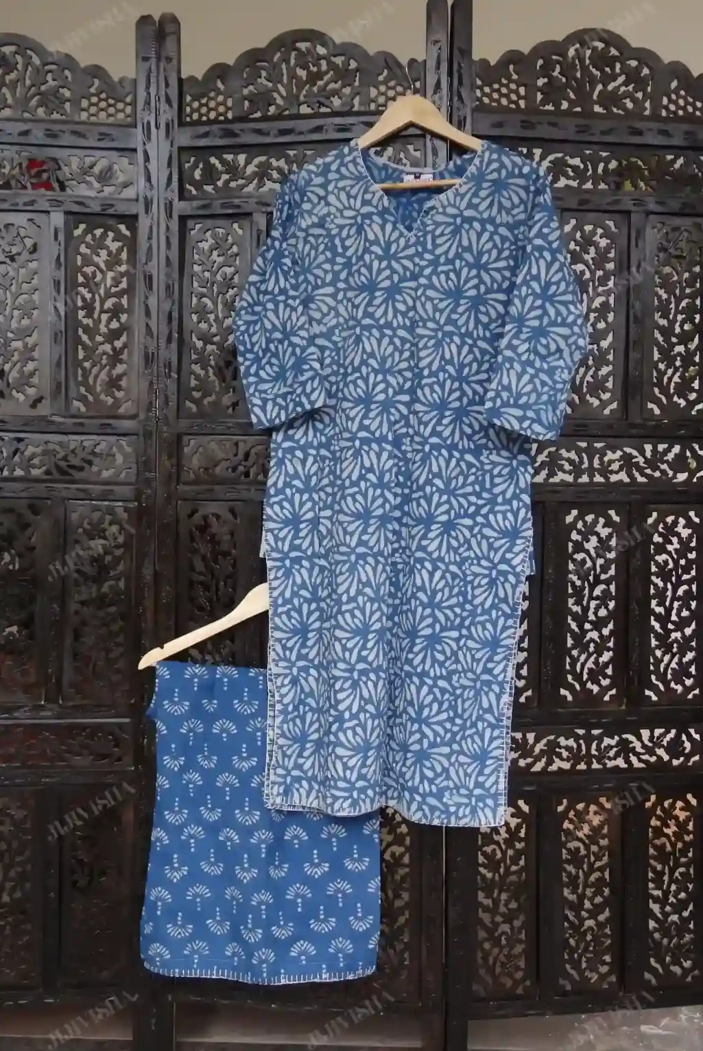 Buy Blue Floral Hand Block Printed Kurta Set Online