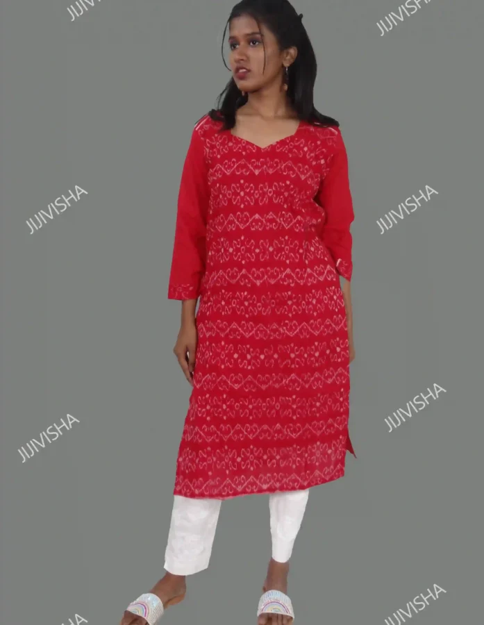 Red Handwoven Sambalpuri Cotton Kurta Online