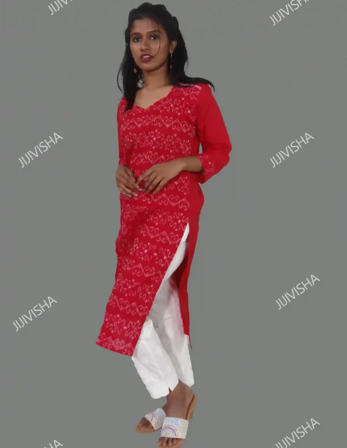 Red Handwoven Sambalpuri Cotton Kurta Online