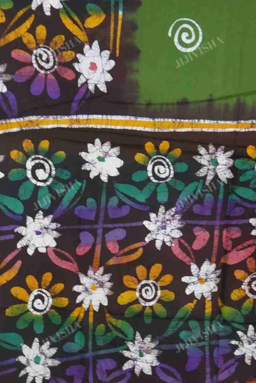 Buy Green Hand Batik Printed Cotton Saree Online