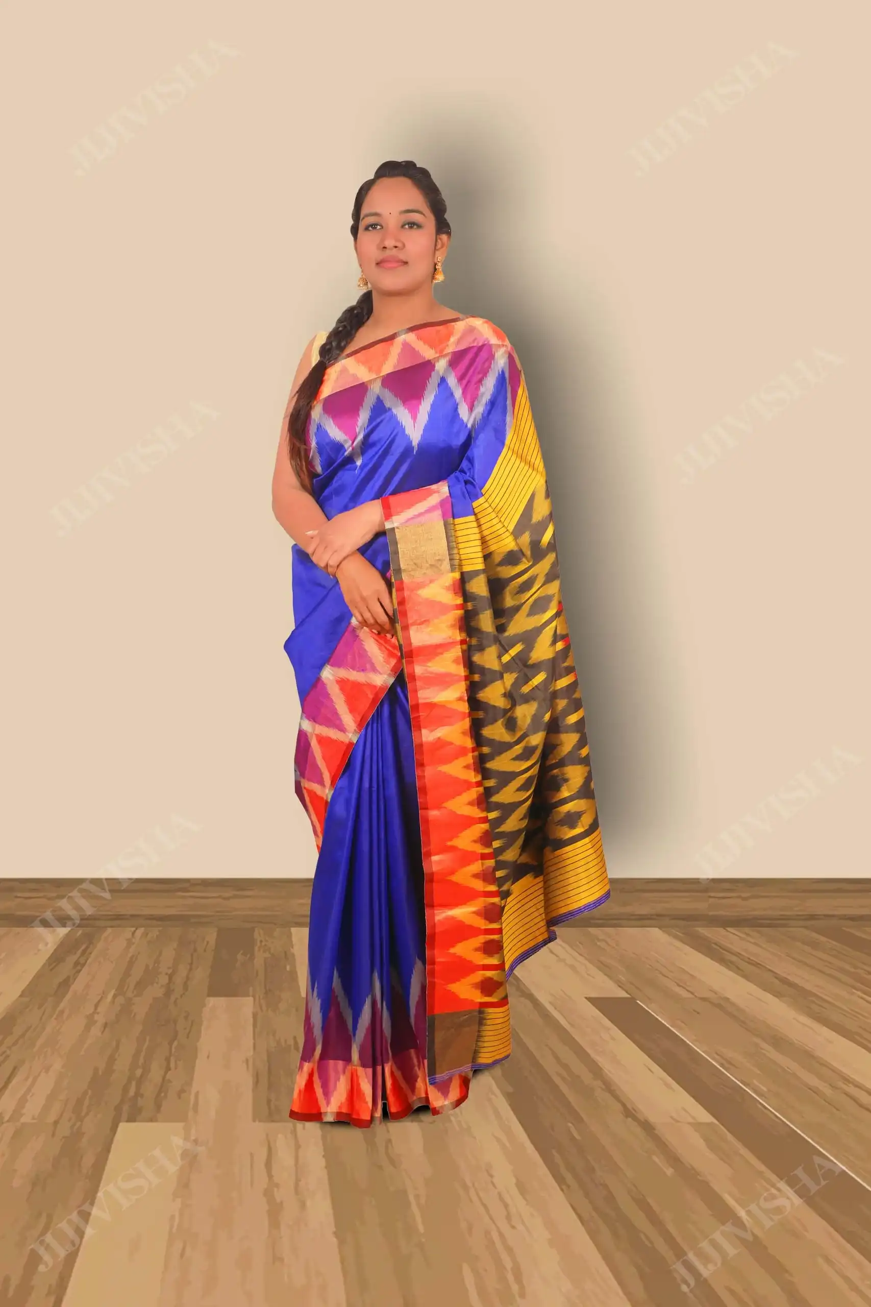 JVWSR084_4 Buy Royal Blue Bishnupuri Silk Saree Online