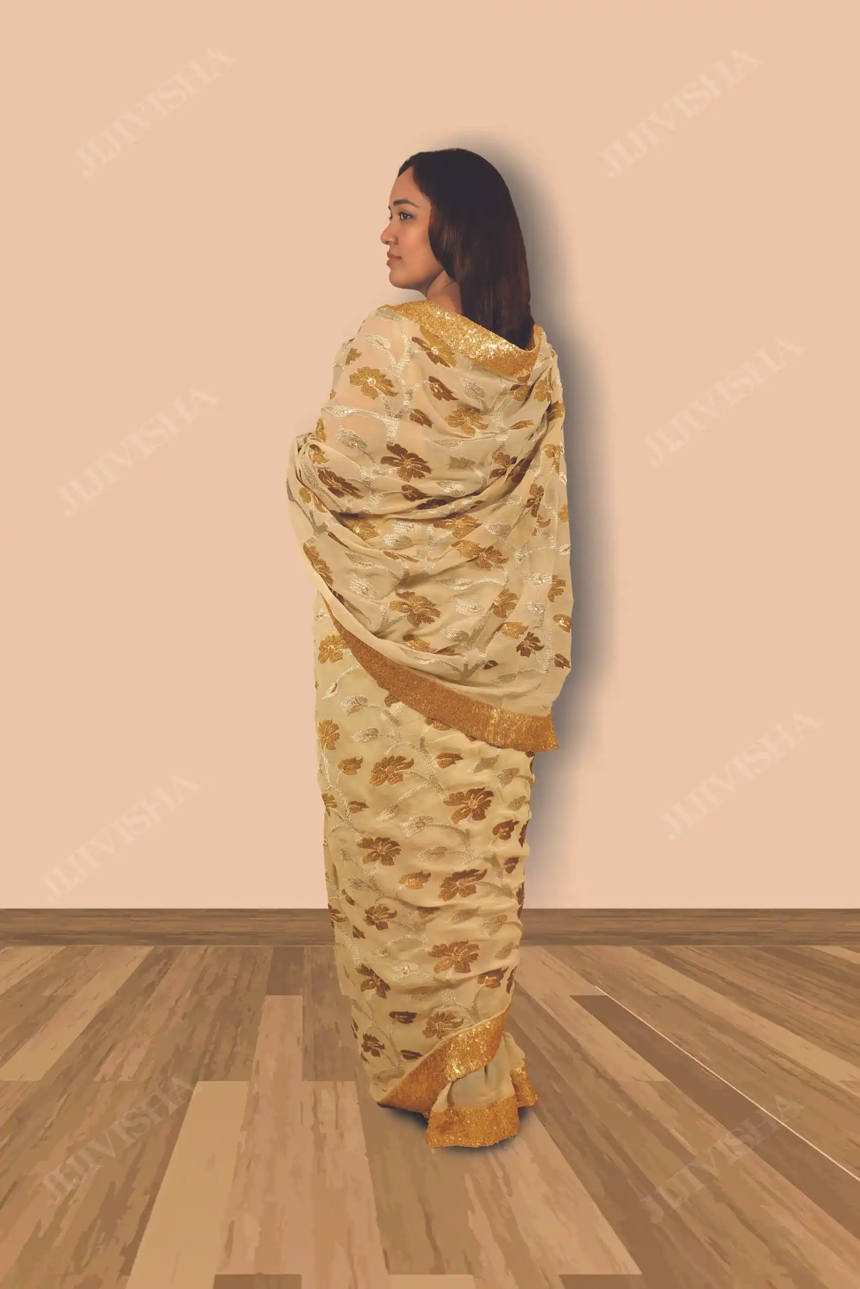 Buy Ivory Georgette Brocade Saree Online