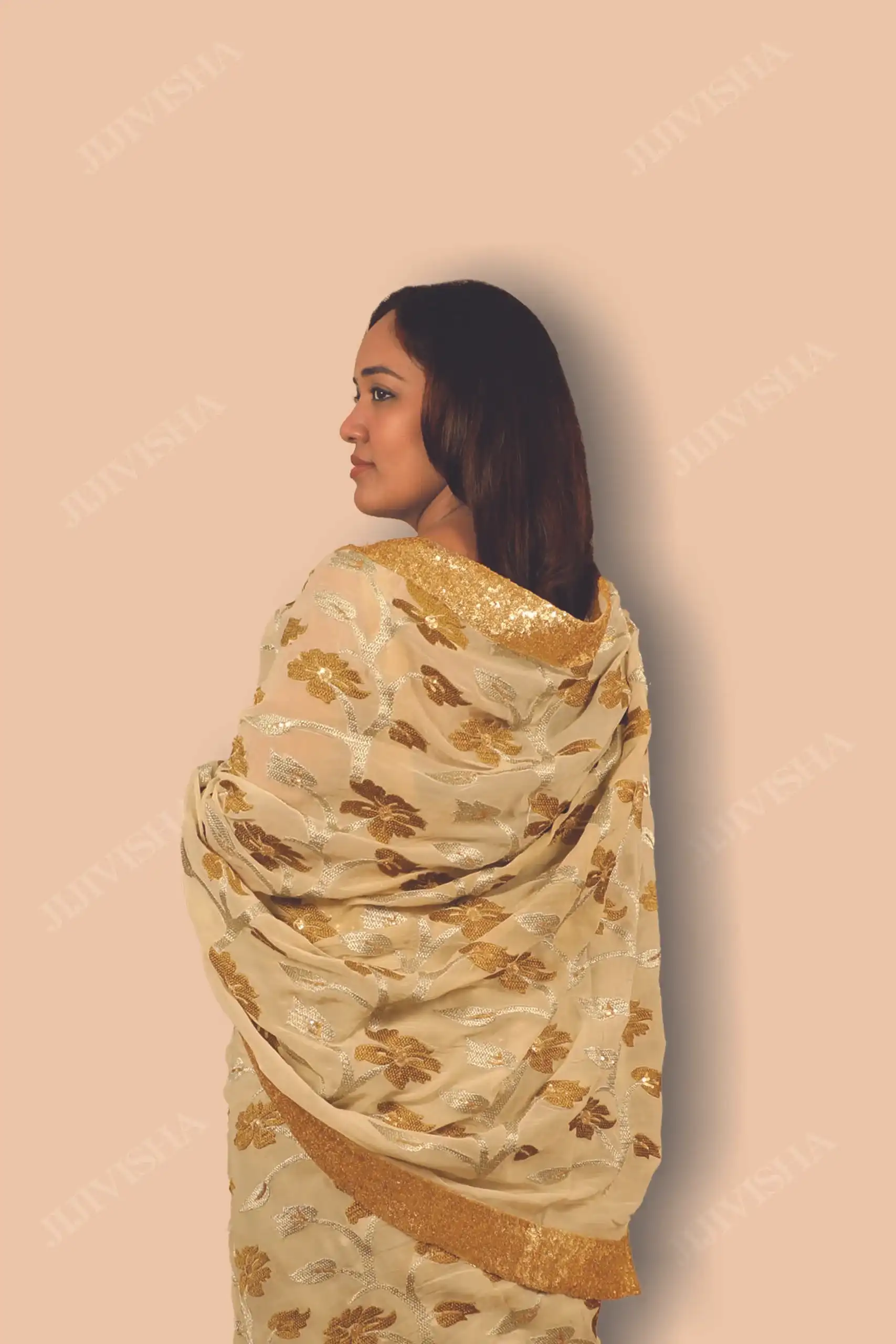 Buy Ivory Georgette Brocade Saree Online