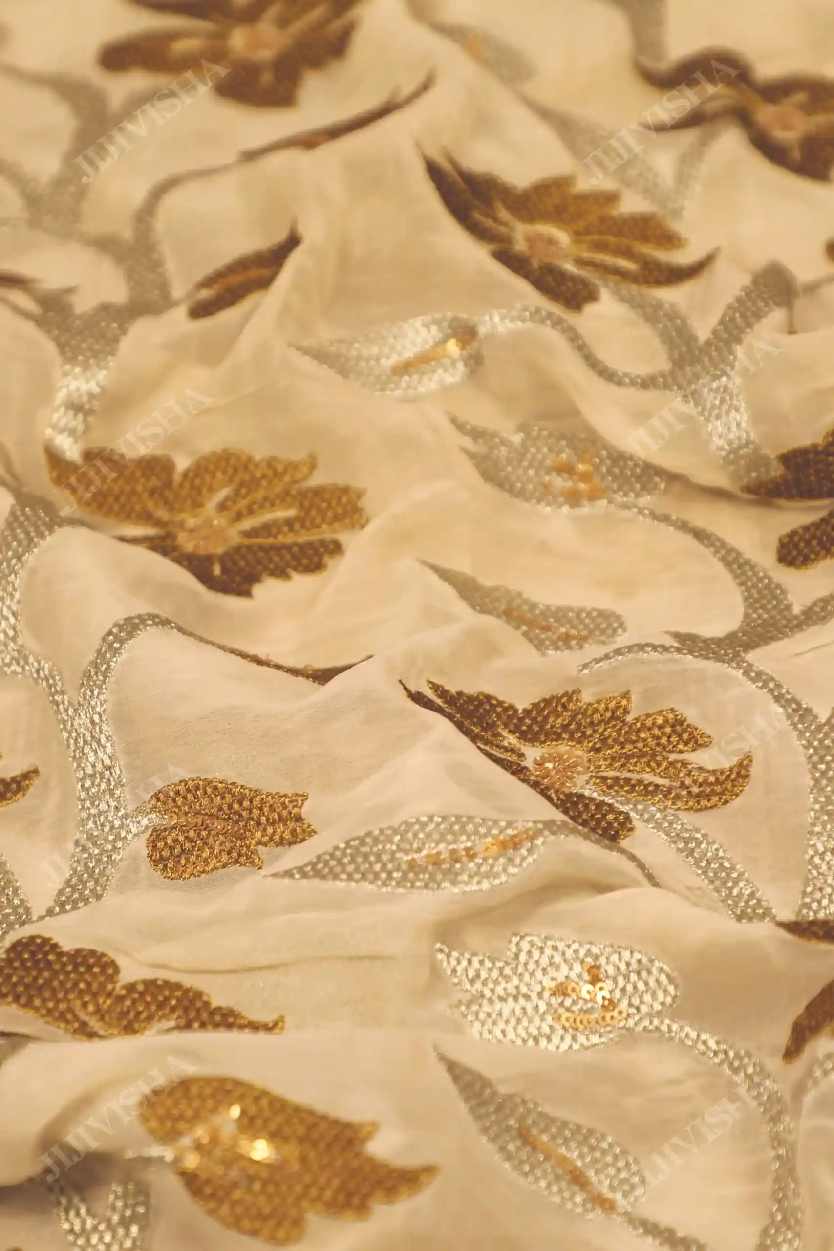 Buy Ivory Georgette Brocade Saree Online