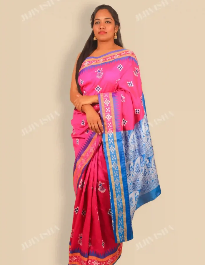 Buy Pink Satin Silk Embroidered Sambalpuri Saree Online