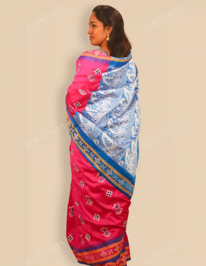 Buy Pink Satin Silk Embroidered Sambalpuri Saree Online
