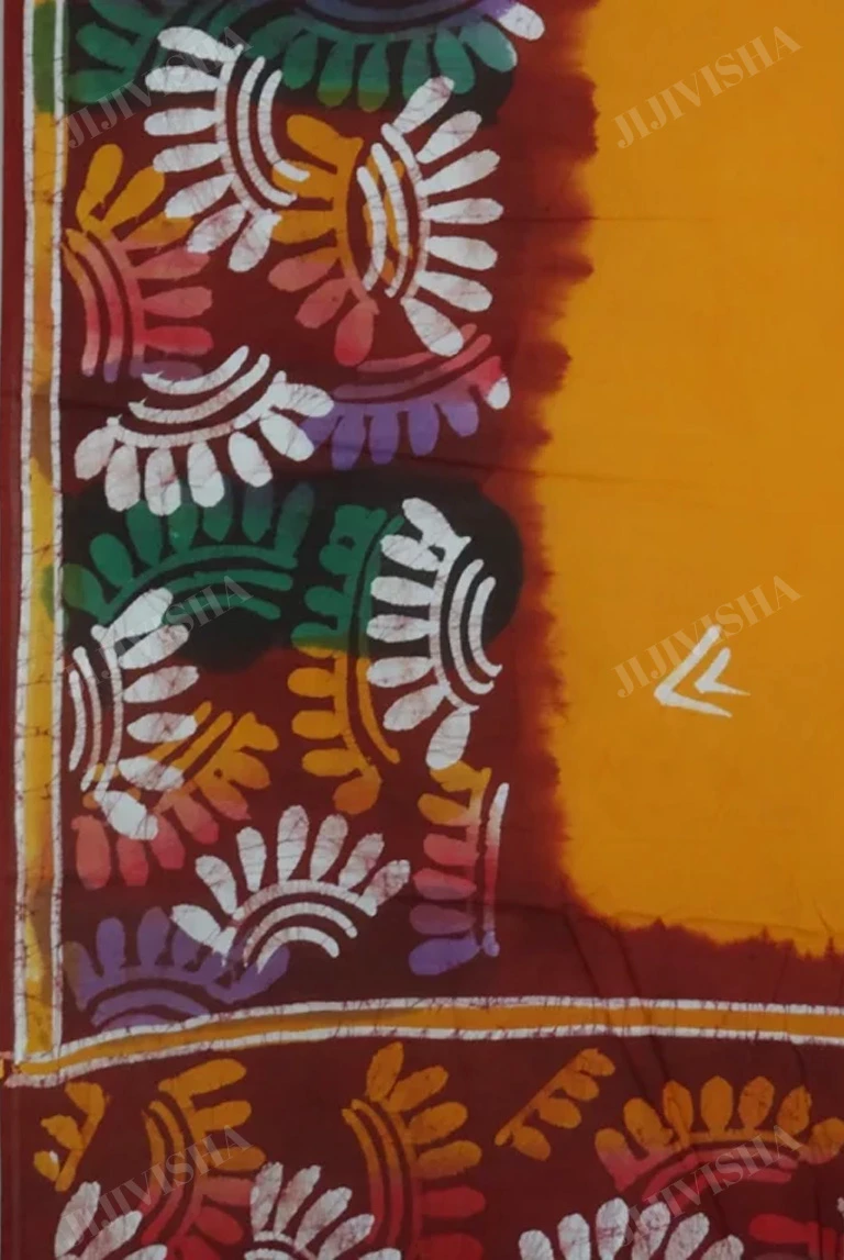 Buy Yellow Hand Baatik Printed Cotton Saree Online