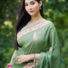 Buy Green Tussar Silk Kashmiri Hand Embroidery Saree Online