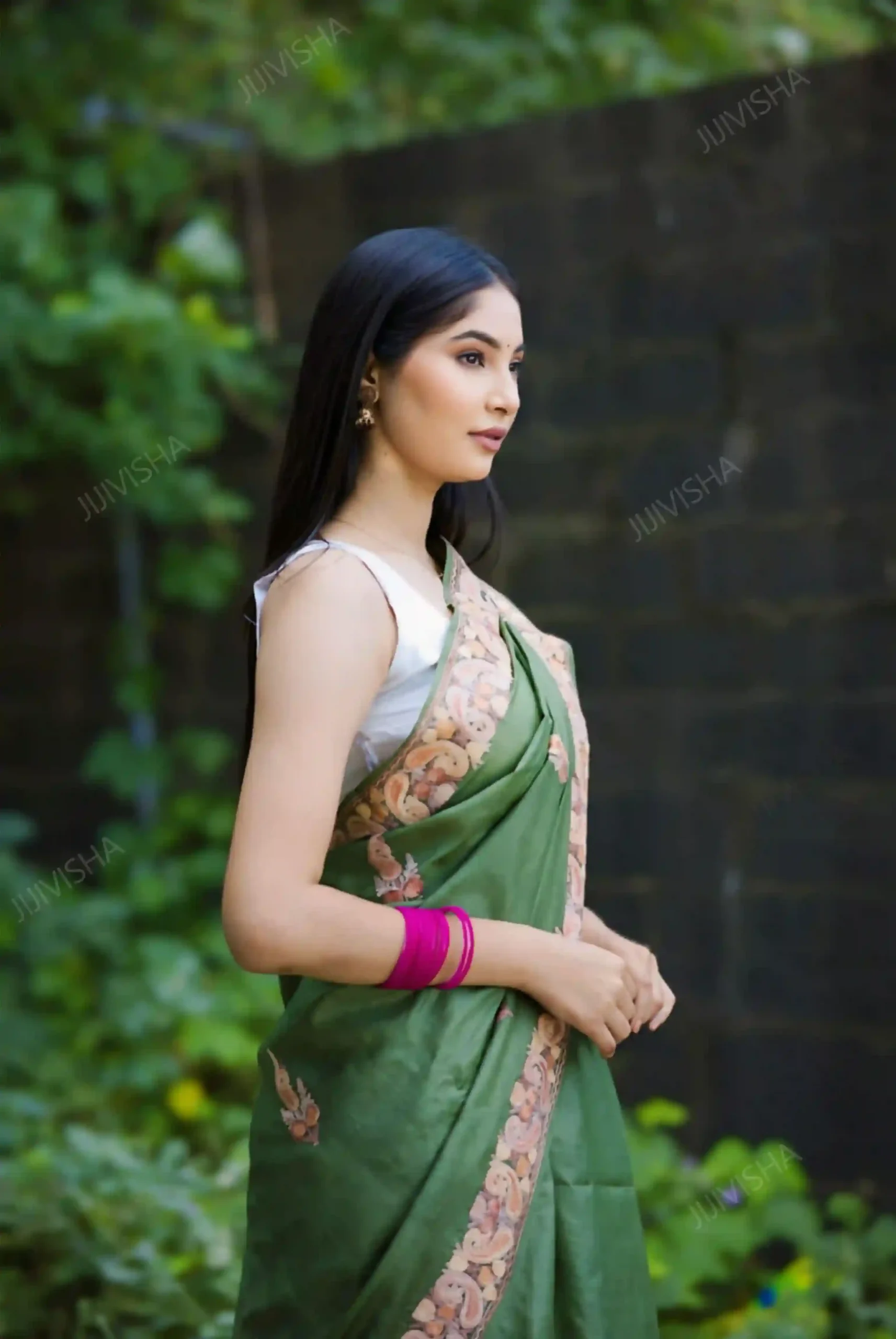 Buy Green Tussar Silk Kashmiri Hand Embroidery Saree Online