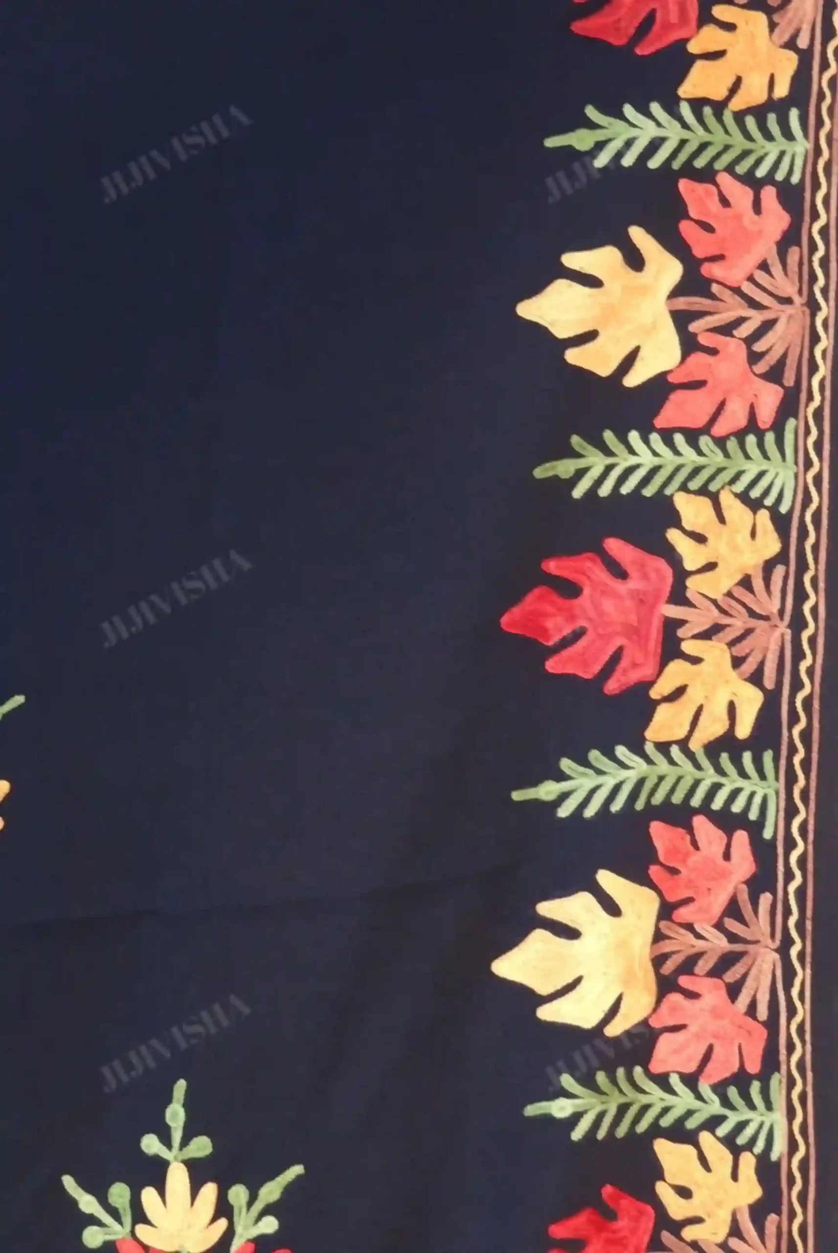 Buy Navy Blue Crepe Kashmiri Hand Embroidery Saree Online