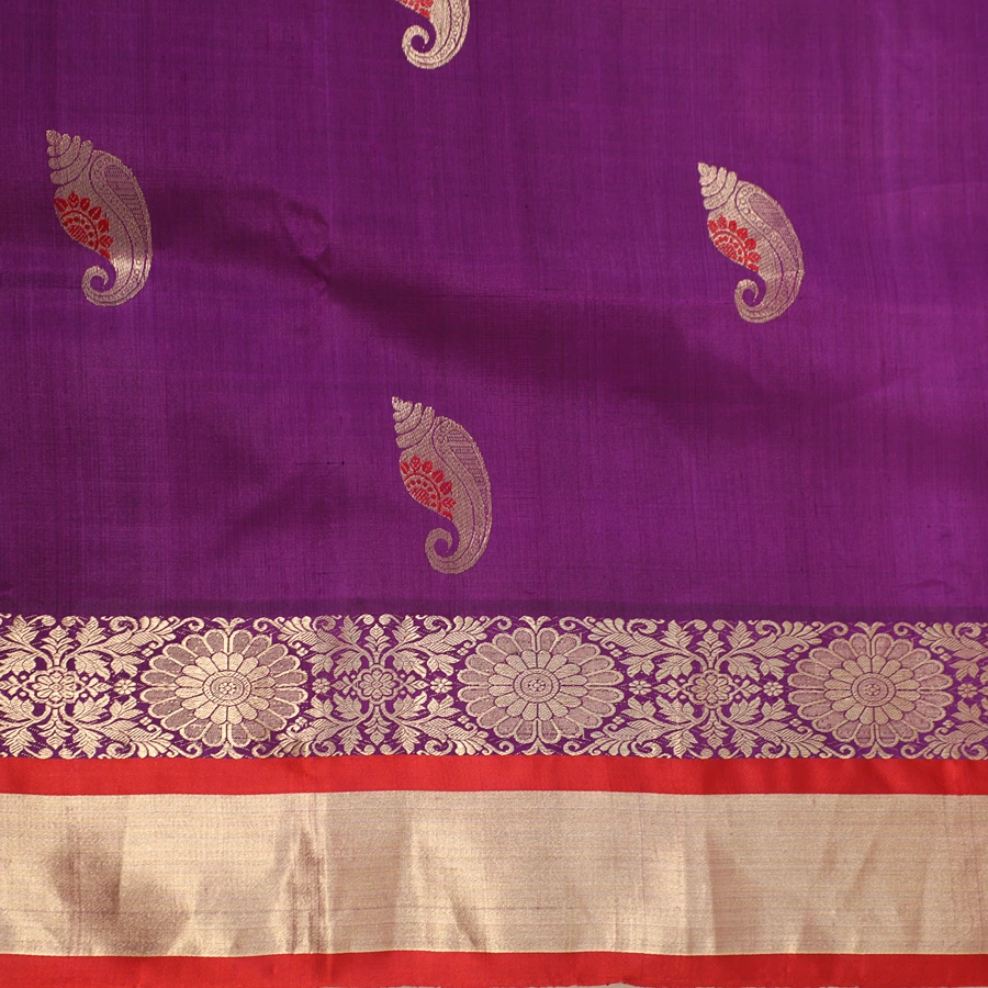Purple Coloured Bishnupur Pure Katan Sankho Gorod Silk Saree