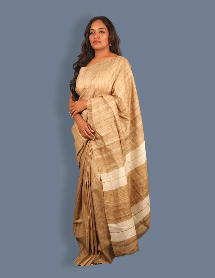 Khakhi Coloured Tussar Silk Natural Shade Saree