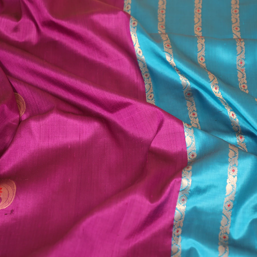 Purple Coloured Bishnupur Pure Katan Sankho Gorod Silk Saree