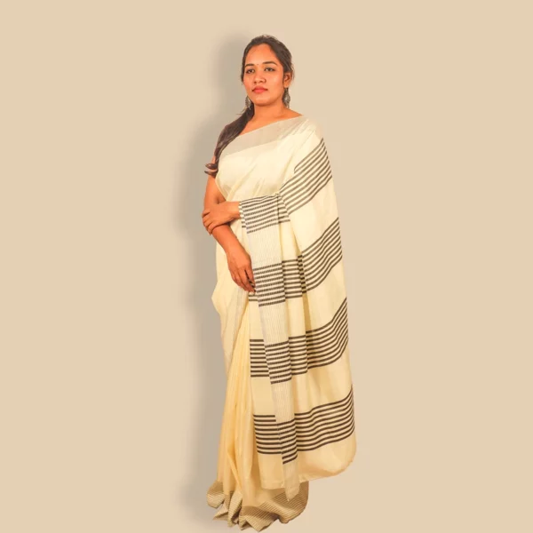 White Coloured Pure Katan Bishnupur Silk saree