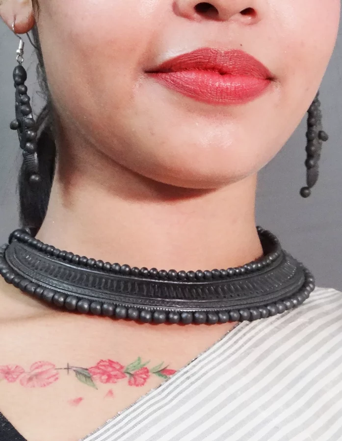 Handcrafted Black Terracotta Choker And Black Terracotta Jhumka -  Fusion of Tradition and Trend