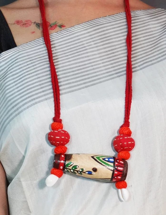 Traditional Artistry Meets Whimsical Flair: Kantha Stitched Bamboo Nacklace