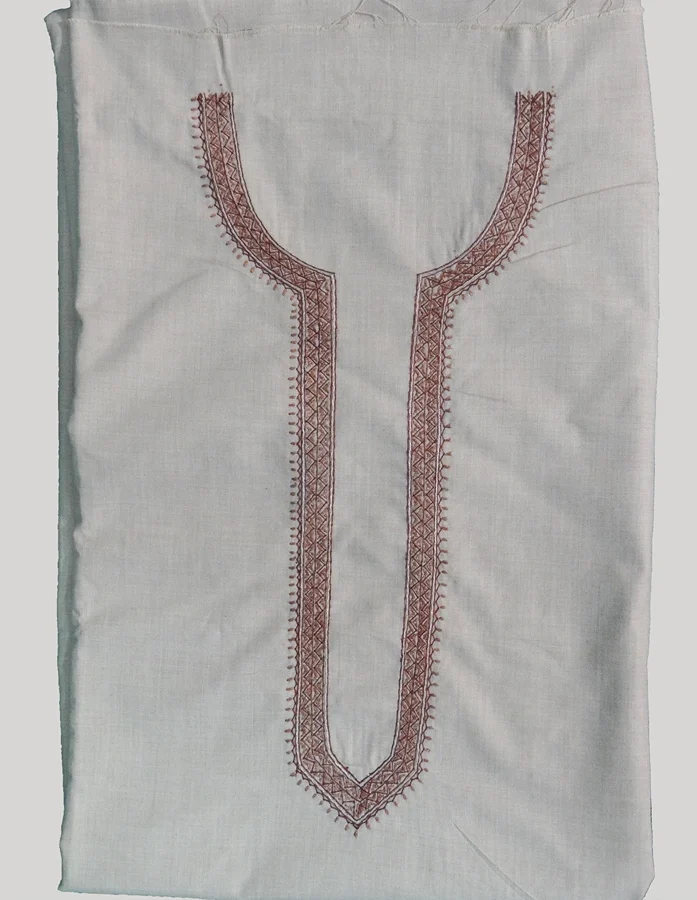 Buy Beige Kashmiri Embroidery Cotton Kurta-Pyjama Dress Material Online