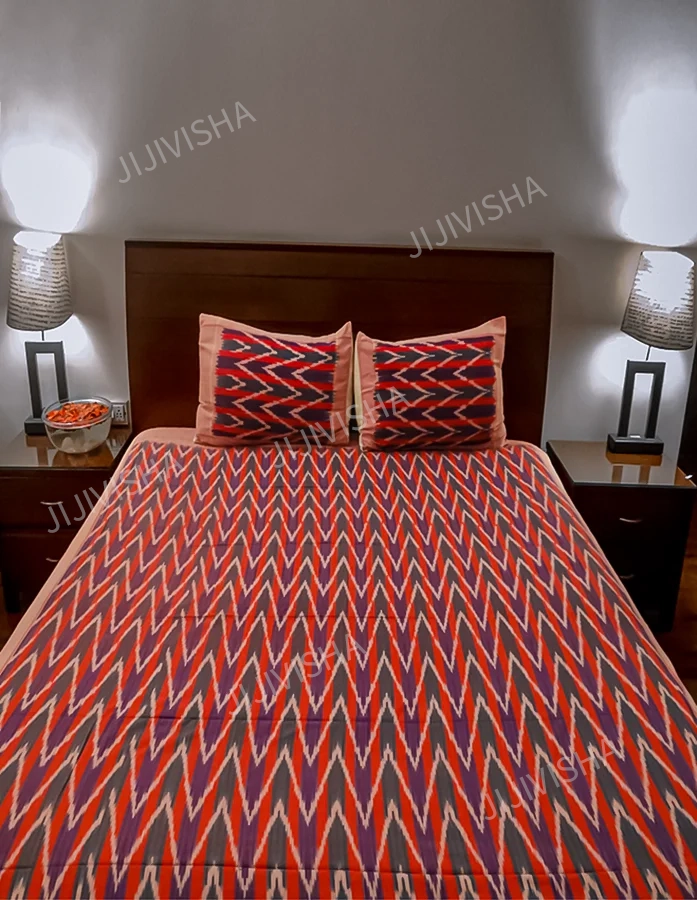 Buy Geometric Ikkat Pattern Cotton Bedsheets Online