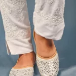 Buy Handcrafted White Juttis with Mirror Work