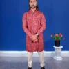 JVMAPKU003_1 Burgundy Blooms: Maroon Floral Hand Block Printed Cotton Kurta