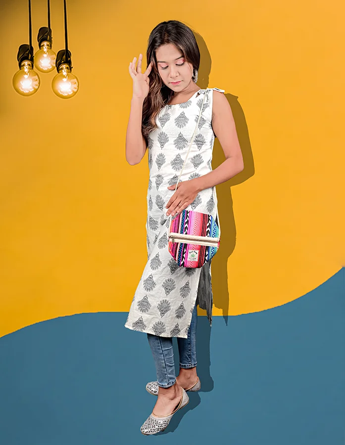 Buy Handcrafted Multicolor Hemp Blend Sling Bag