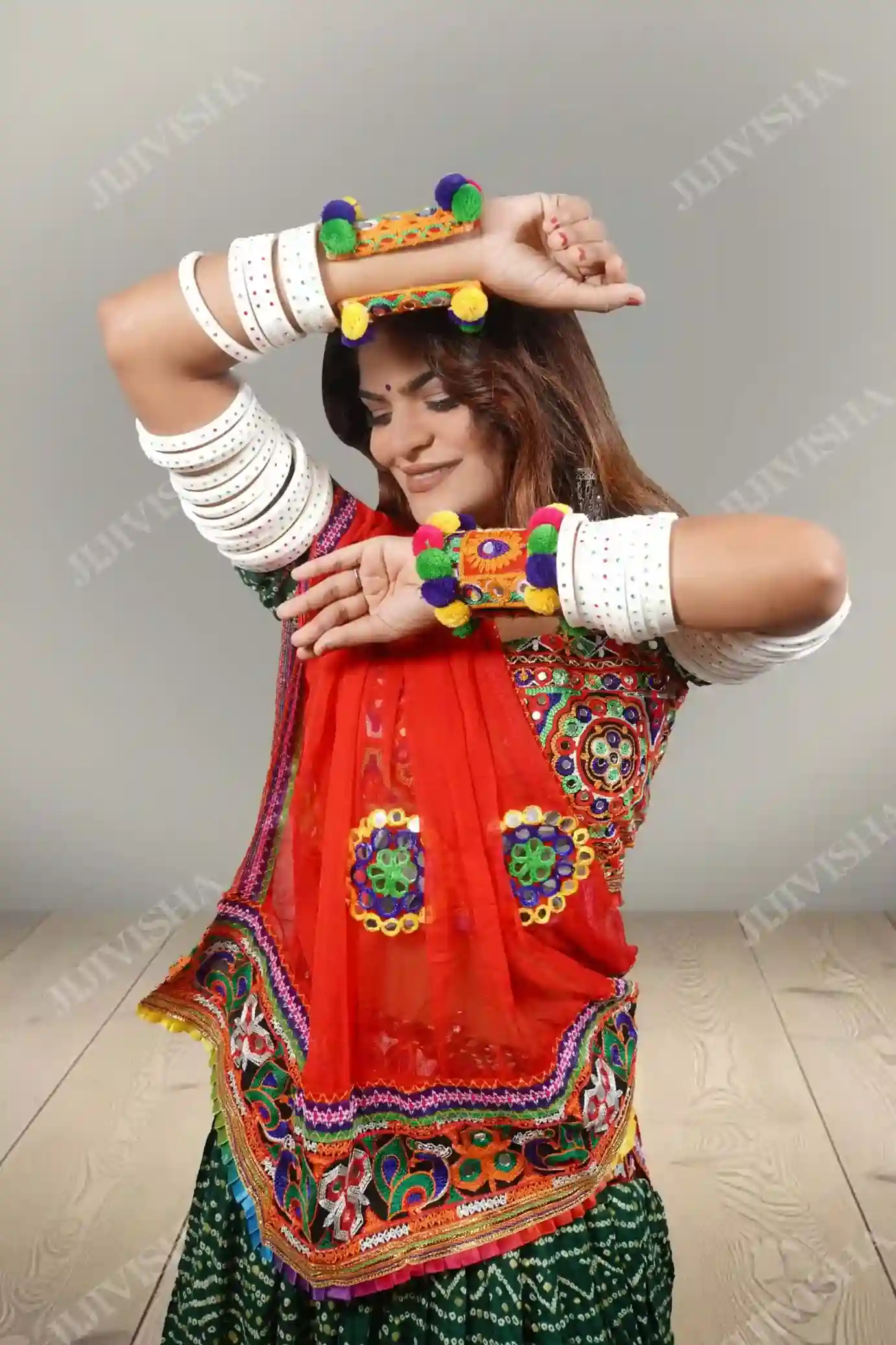 Buy Vibrant Green Bandhej Lehenga Set Online