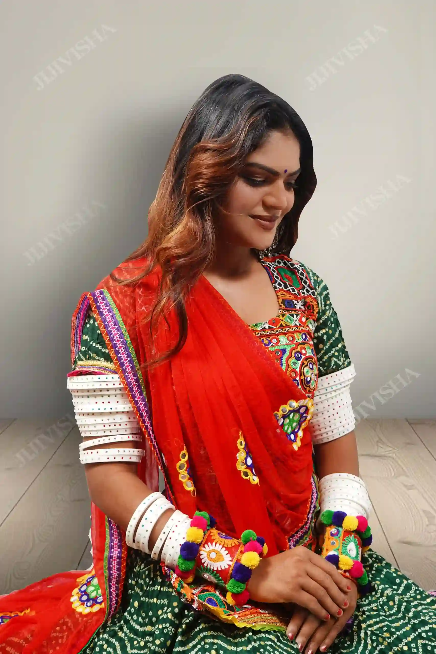 Buy Vibrant Green Bandhej Lehenga Set Online