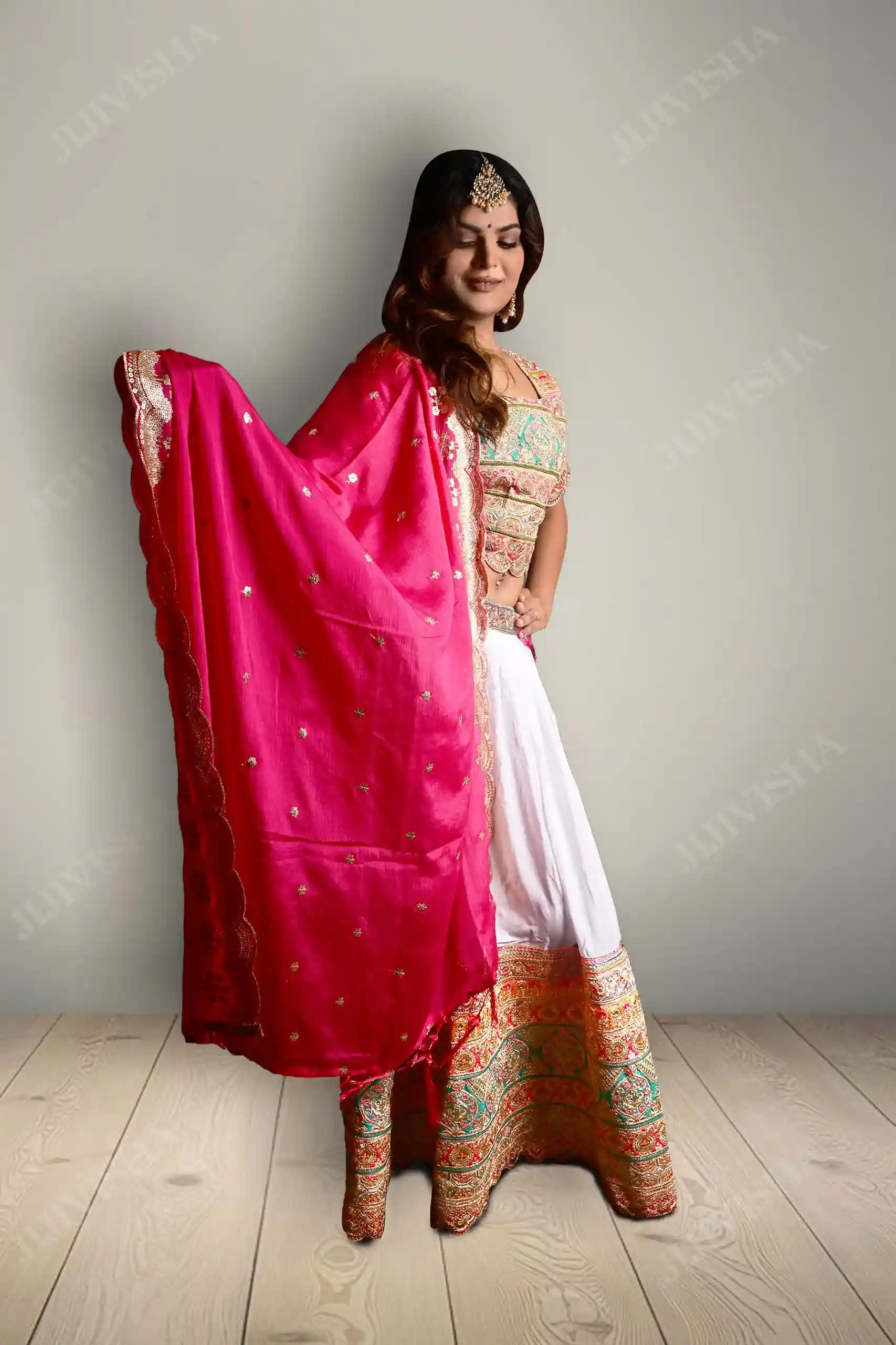 Buy Ivory and Pink Lehenga Set Online