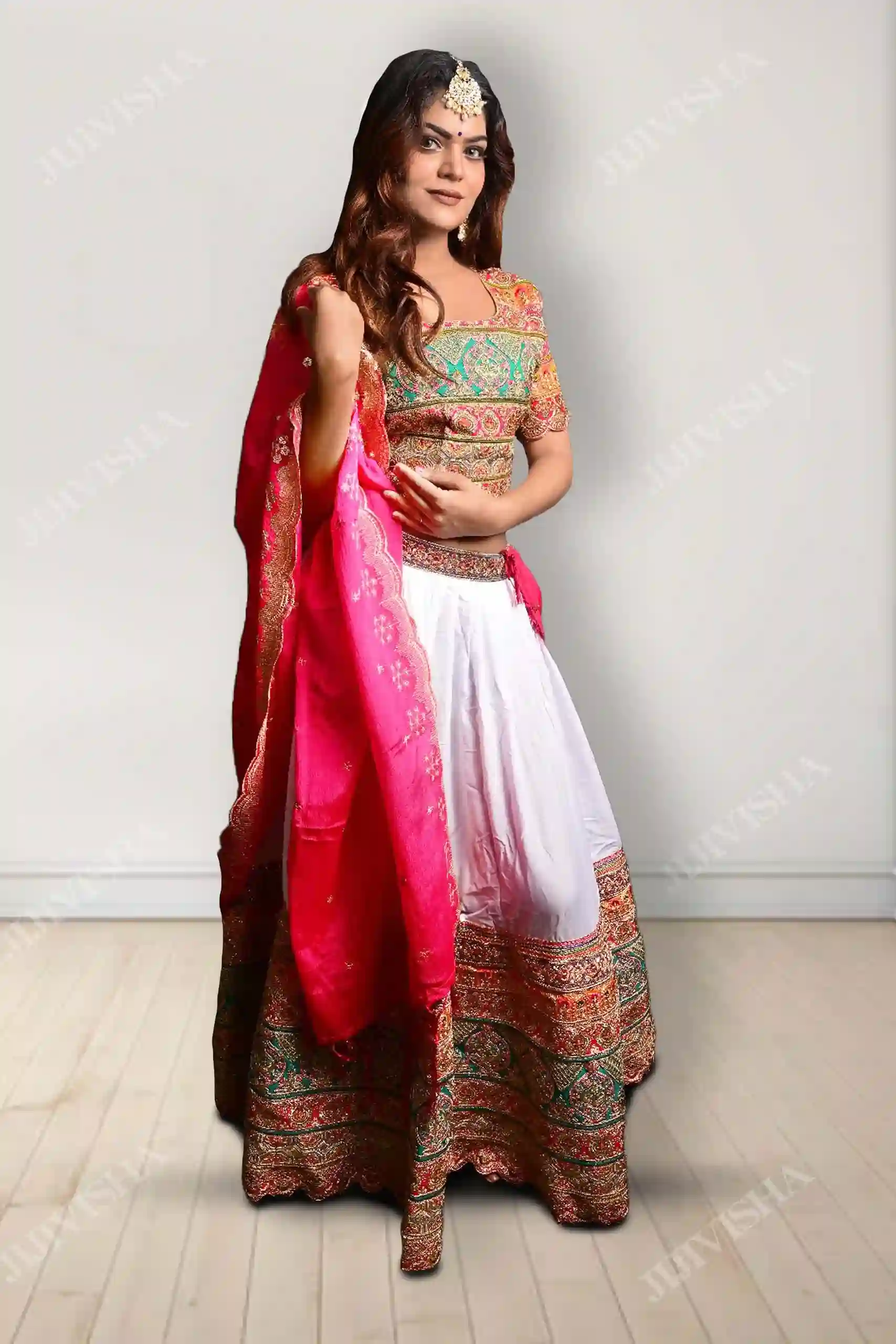 Buy Ivory and Pink Lehenga Set Online