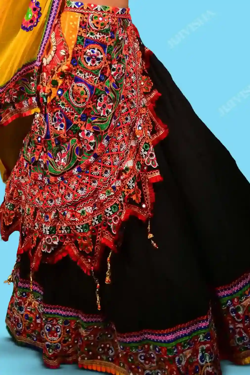 JVWAPLG015_3 Buy Kutch Embroidered Black Lehenga Set Online