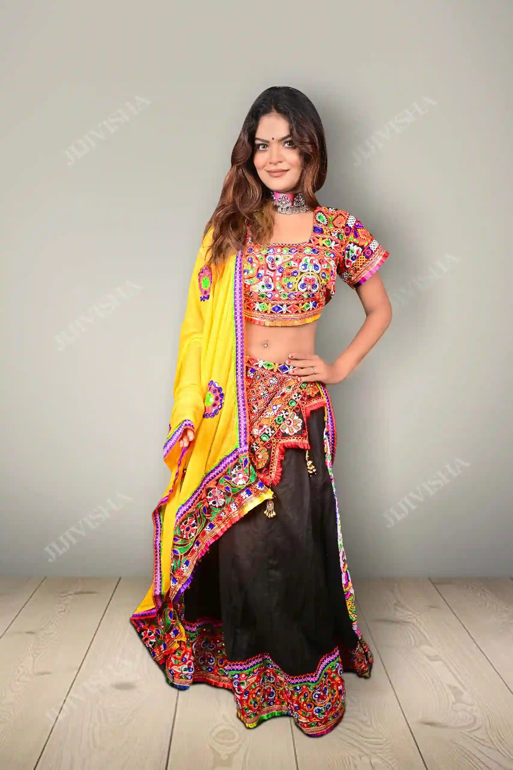 JVWAPLG015_4 Buy Kutch Embroidered Black Lehenga Set Online