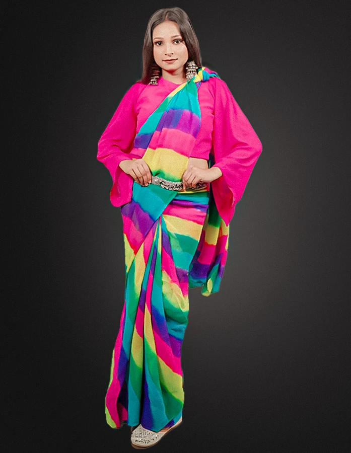 Handcrafted Multicoloured Leheriya Saree