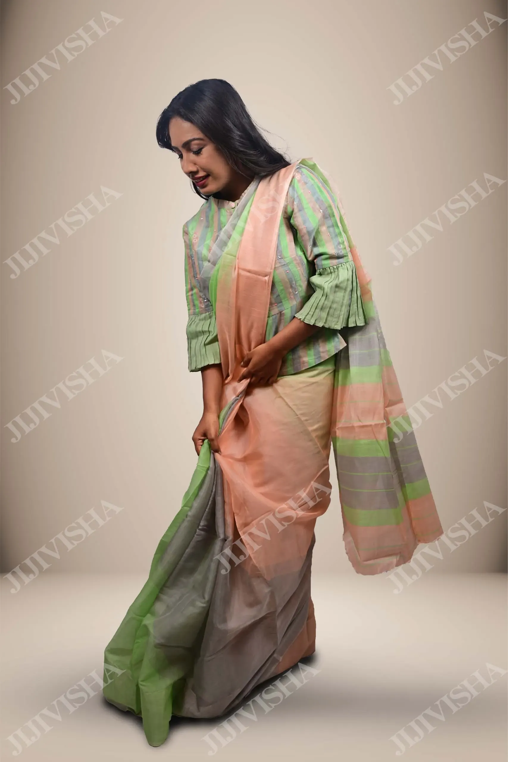 Buy Light Green Chanderi Cotton Silk Saree Online