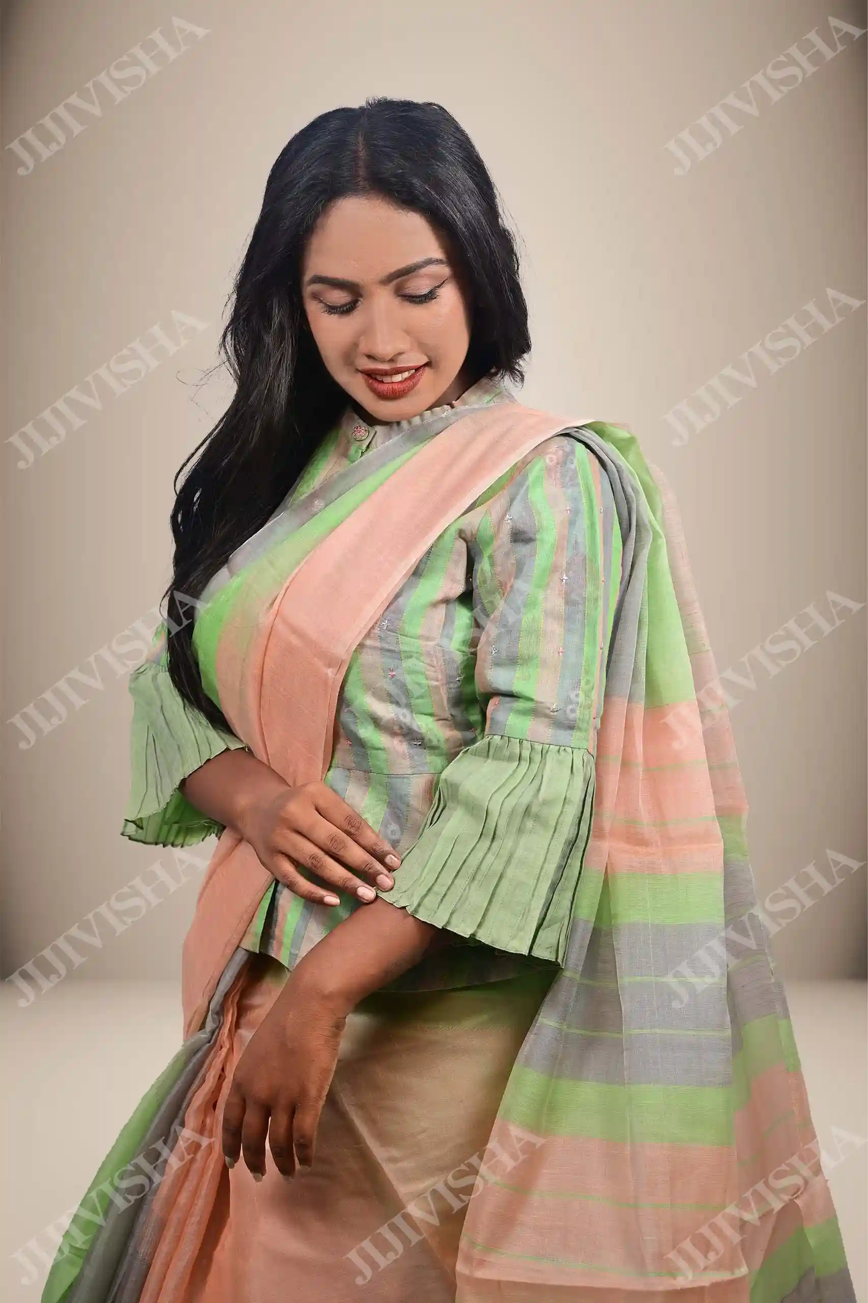 Buy Light Green Chanderi Cotton Silk Saree Online