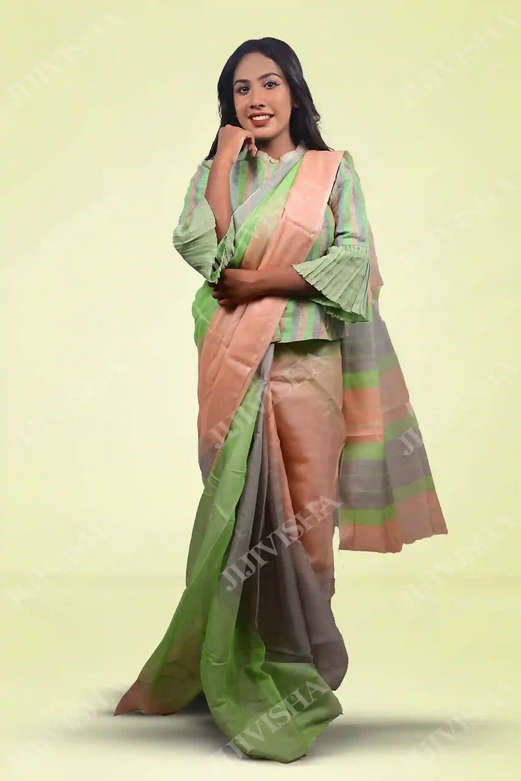 Buy Light Green Chanderi Cotton Silk Saree Online