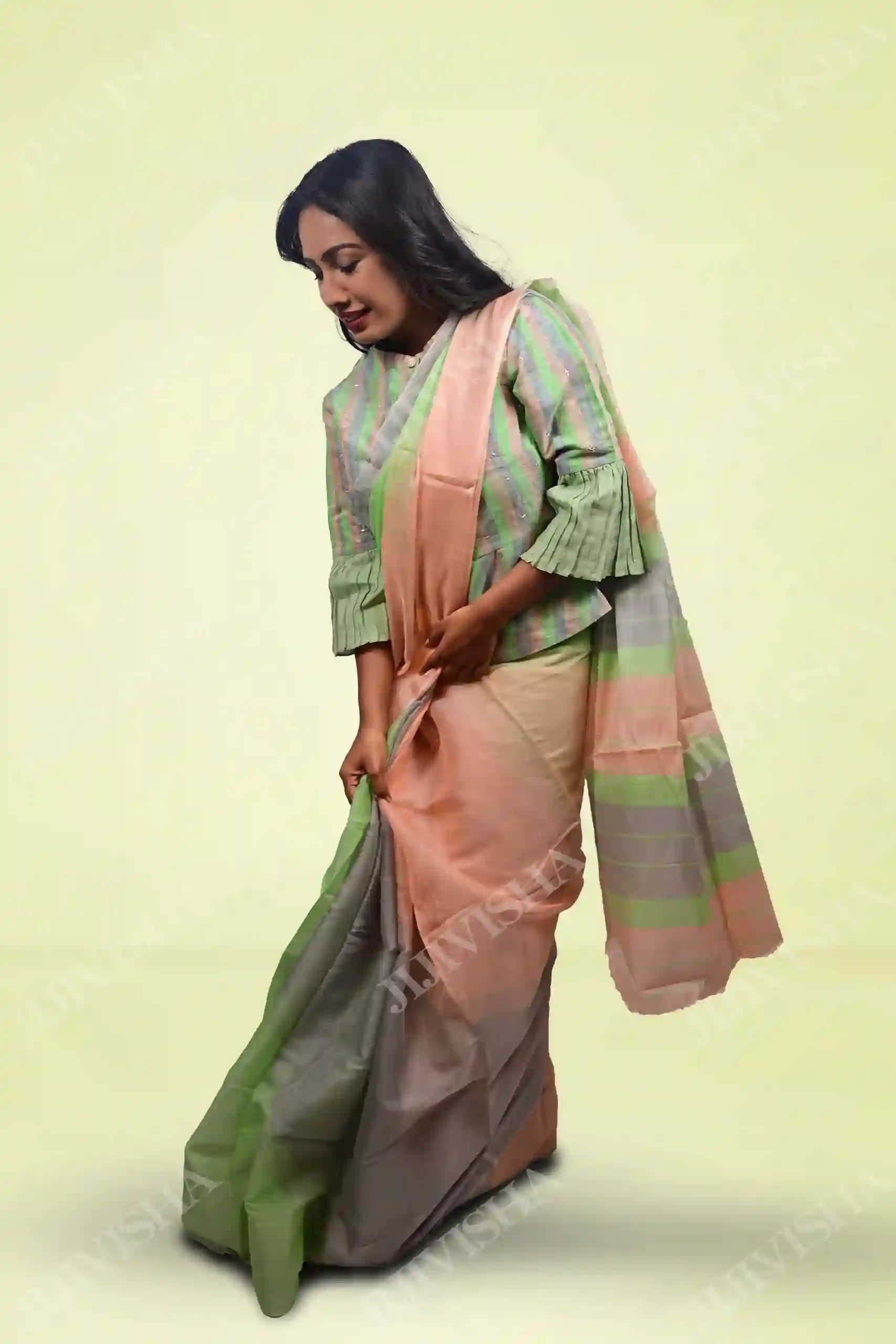 Buy Light Green Chanderi Cotton Silk Saree Online