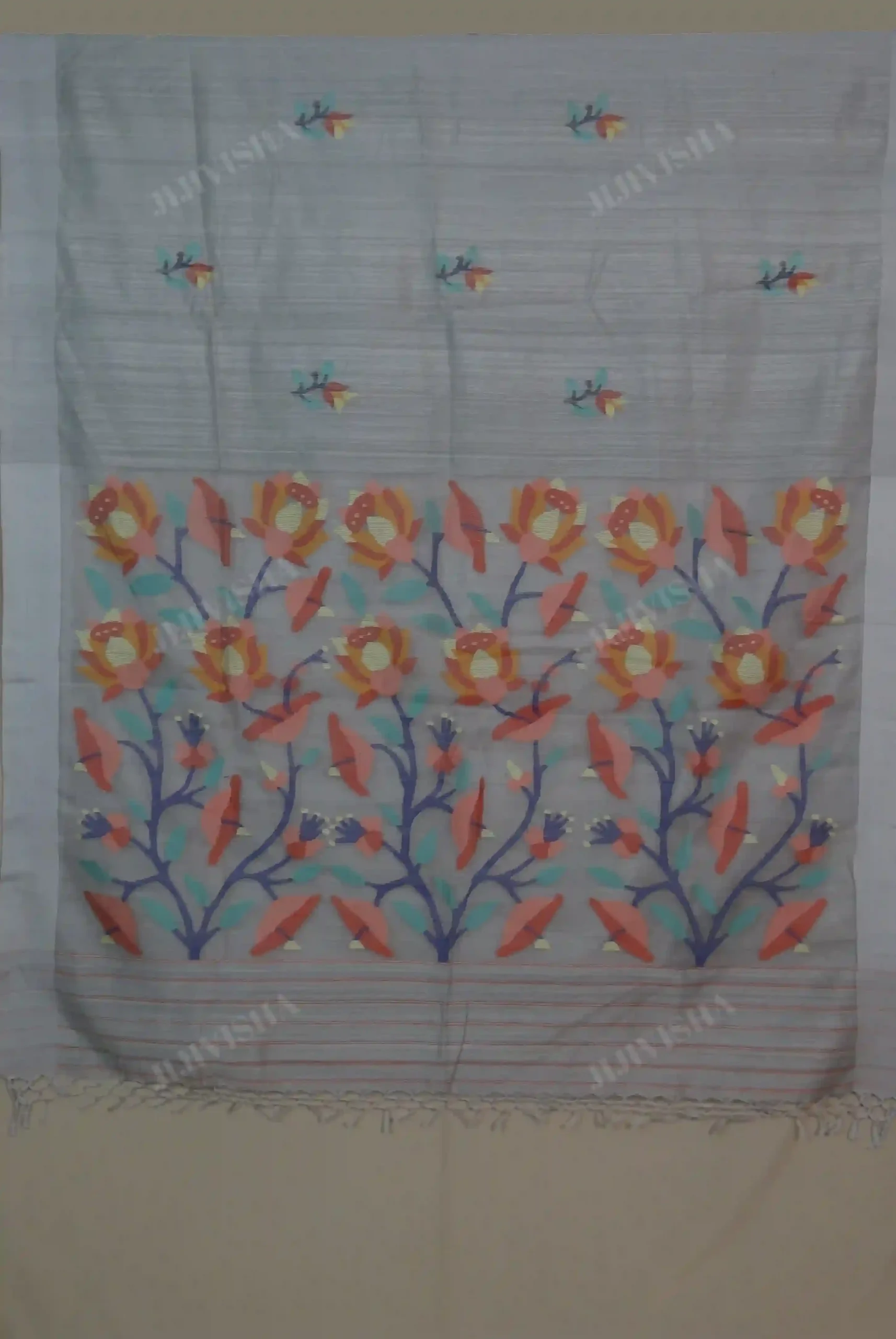 JVWSR087_3 Buy Grey Jamdani Muslin Saree Online