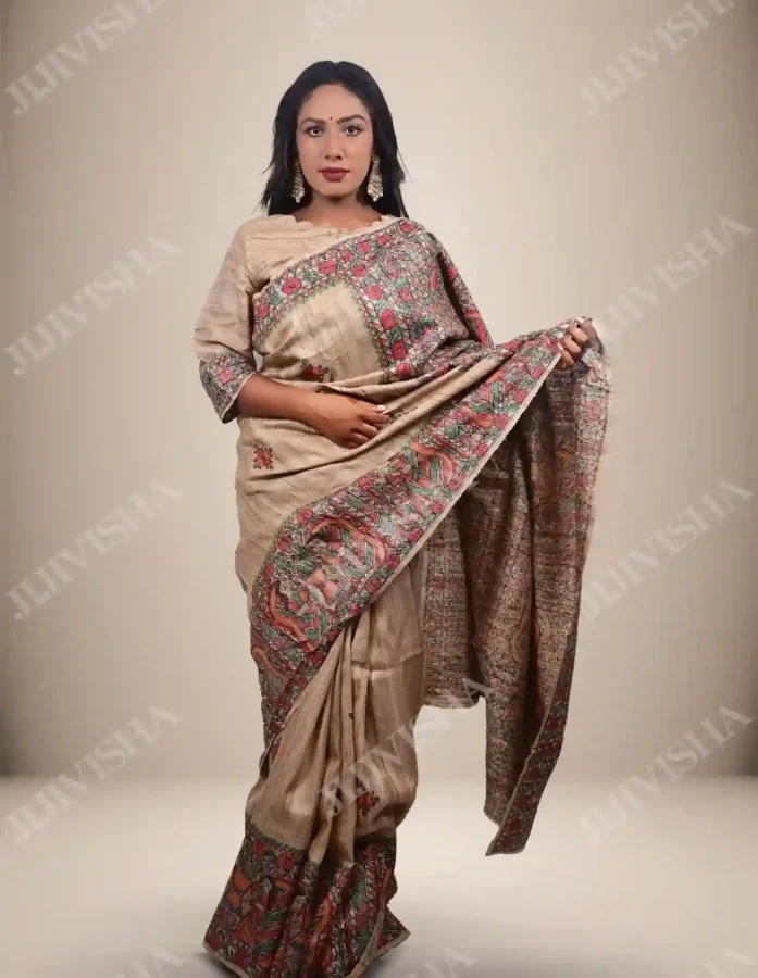 Buy Handloom Saree with Madhubani HandPainting Online