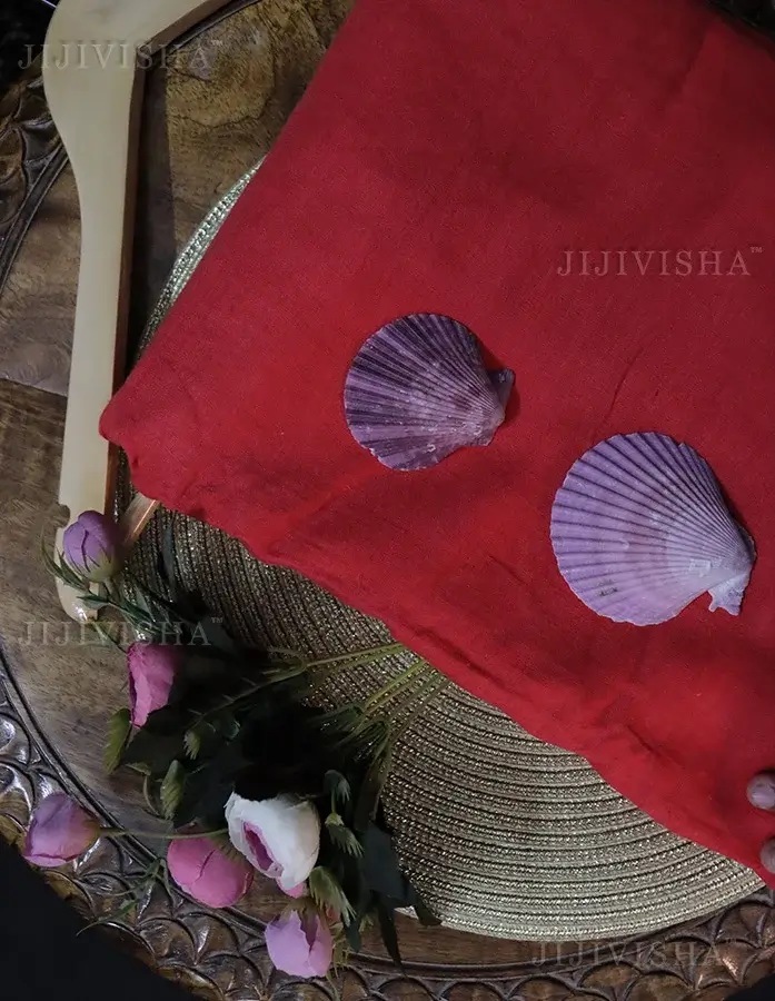 Buy Red Handwoven Linen Fabric