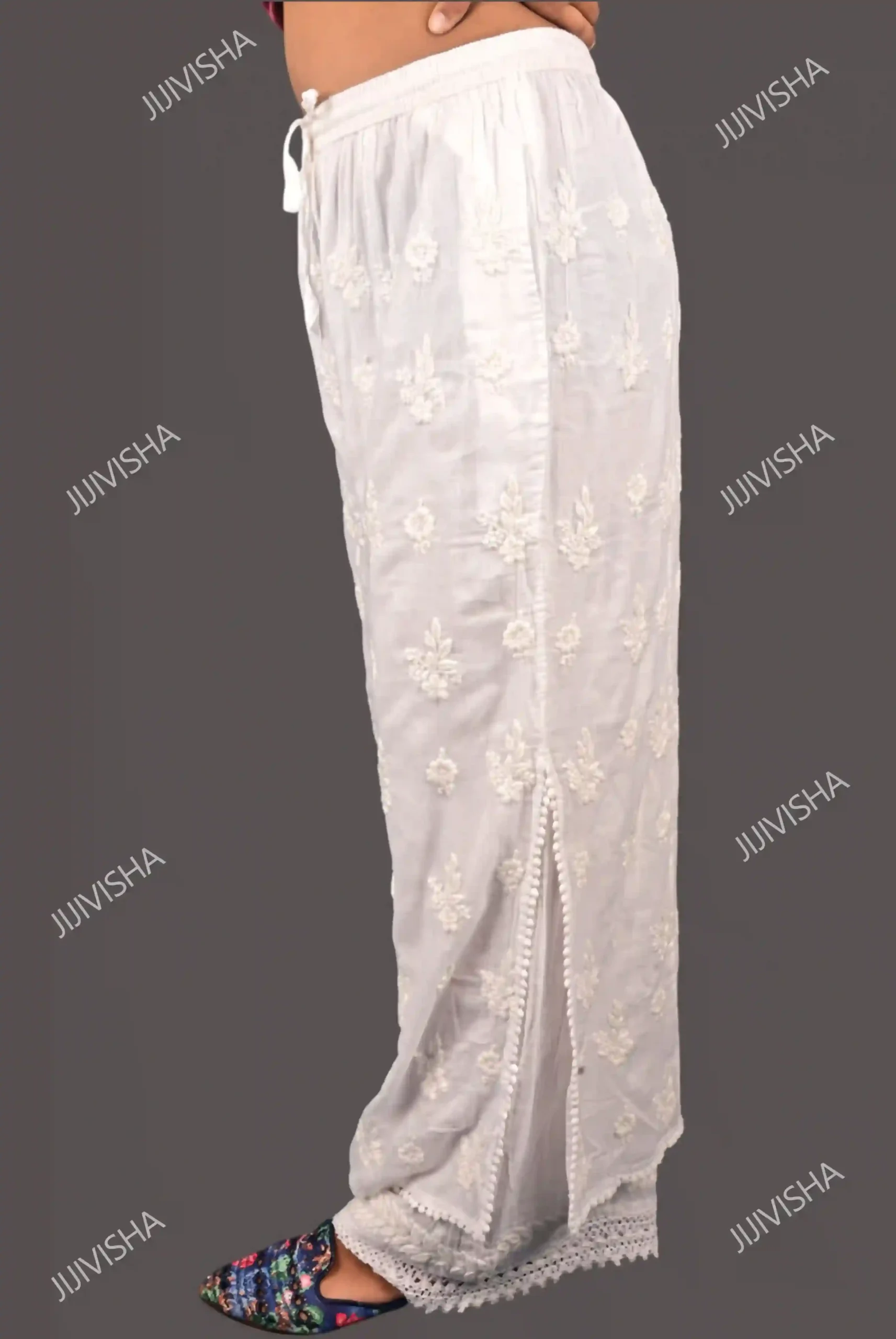 Buy White Chikankari Embroidery Panelled Palazzo Online
