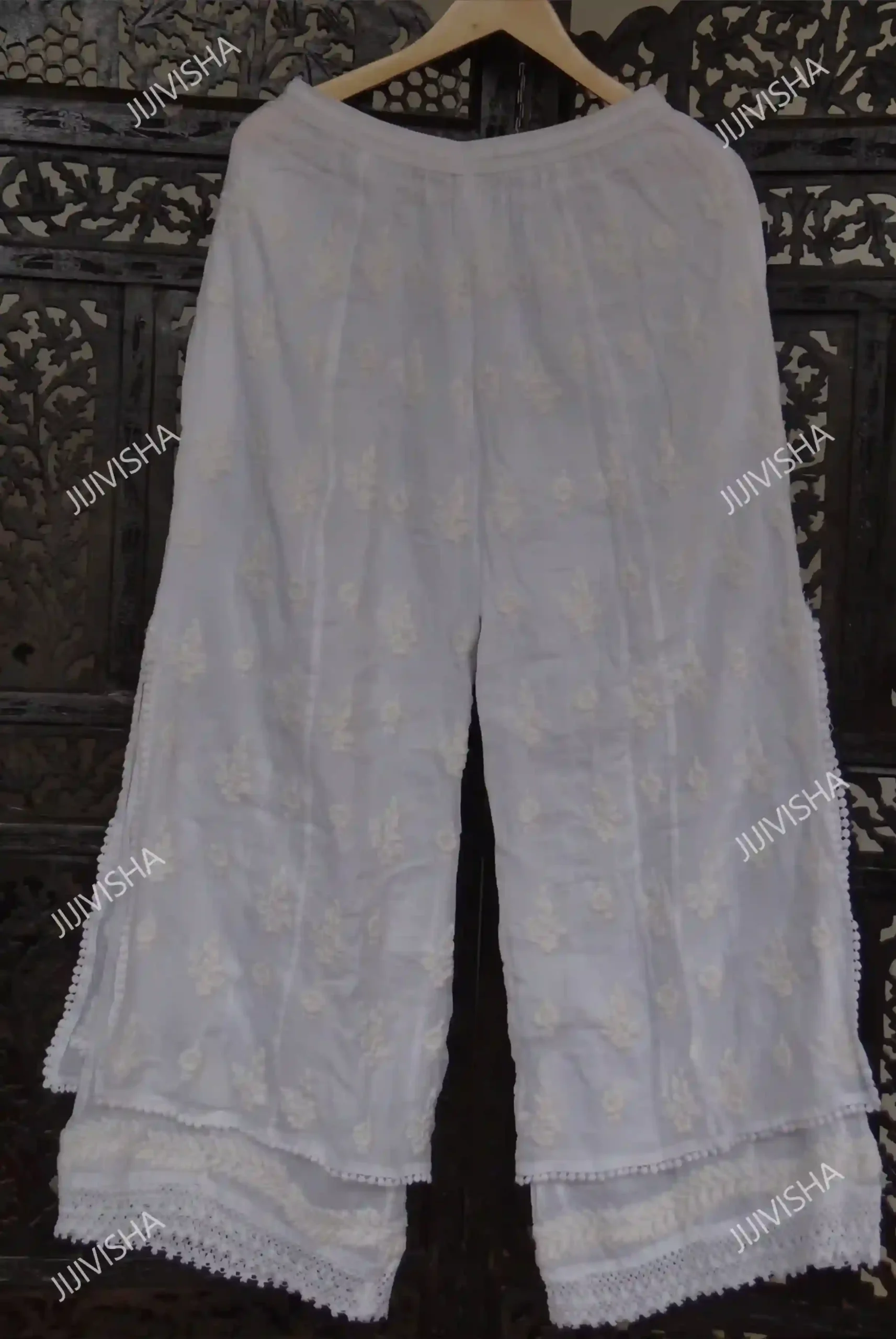 Buy White Chikankari Embroidery Panelled Palazzo Online