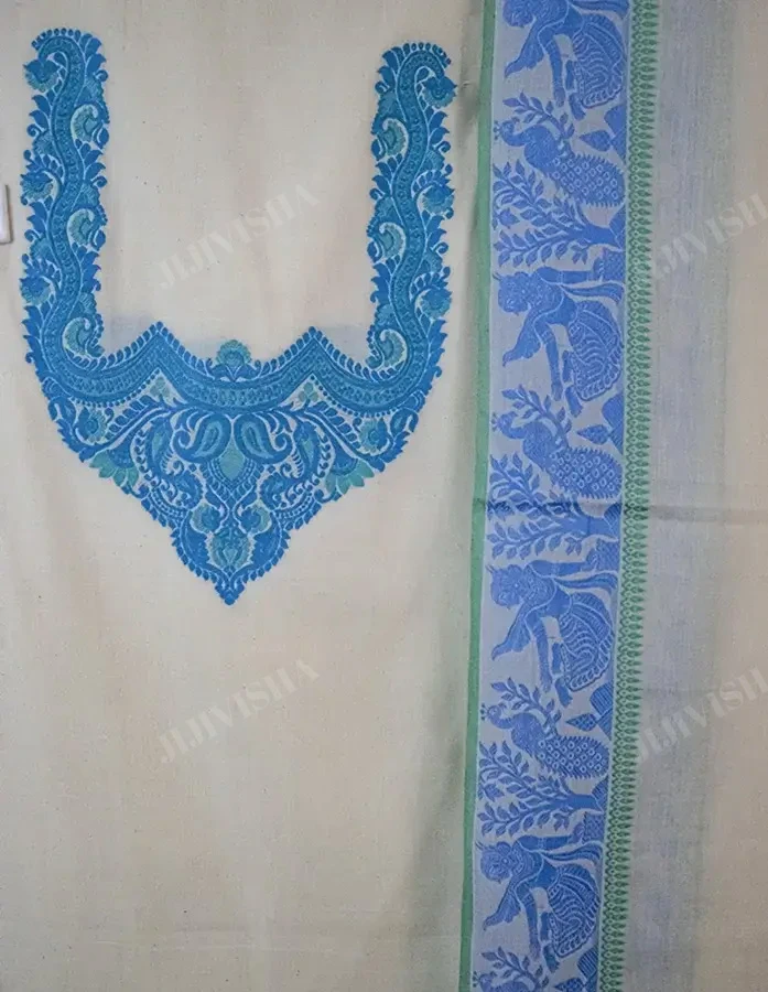 Buy Bishnupuri Weave White Cotton Dress Material Online