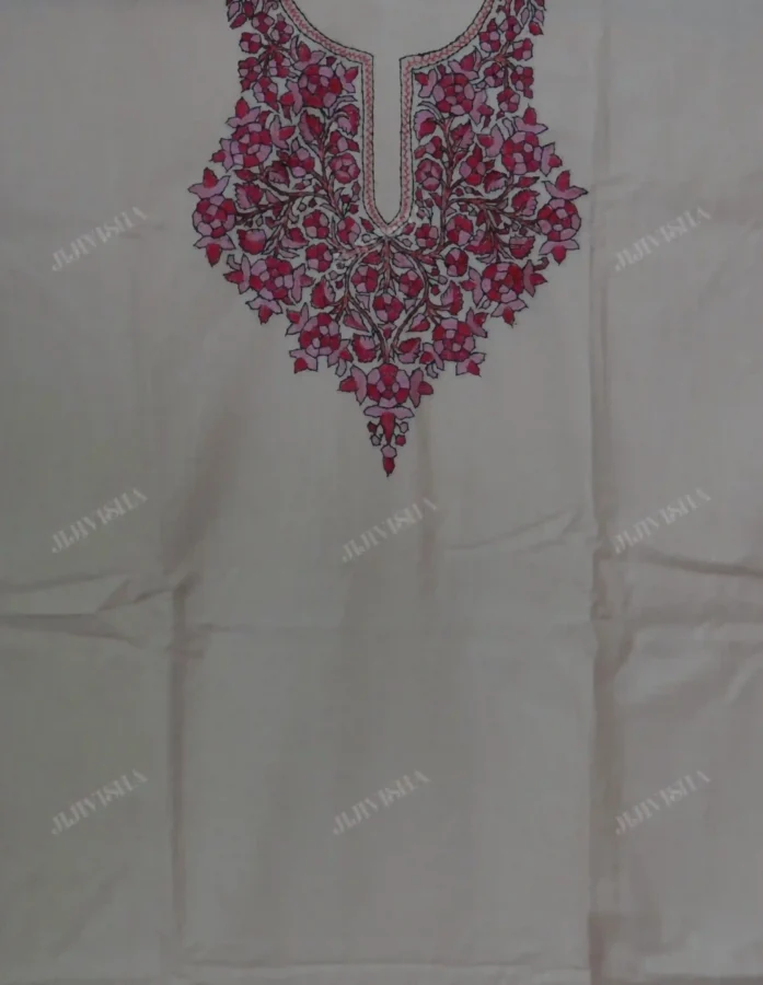 Buy Beige Kashmiri Embroidery Cotton Dress Material Online