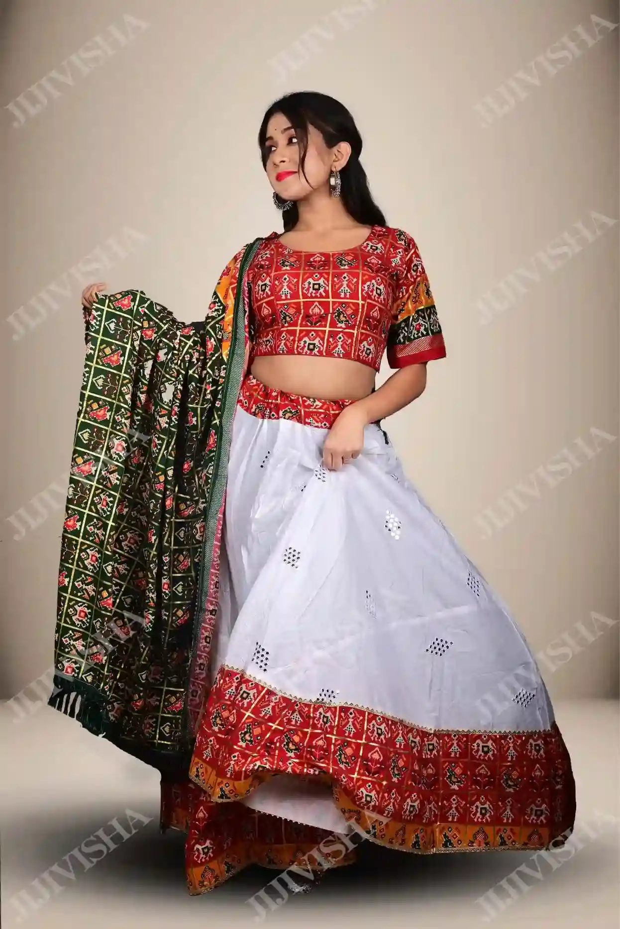 Buy White Patola Border Lehenga Set Online