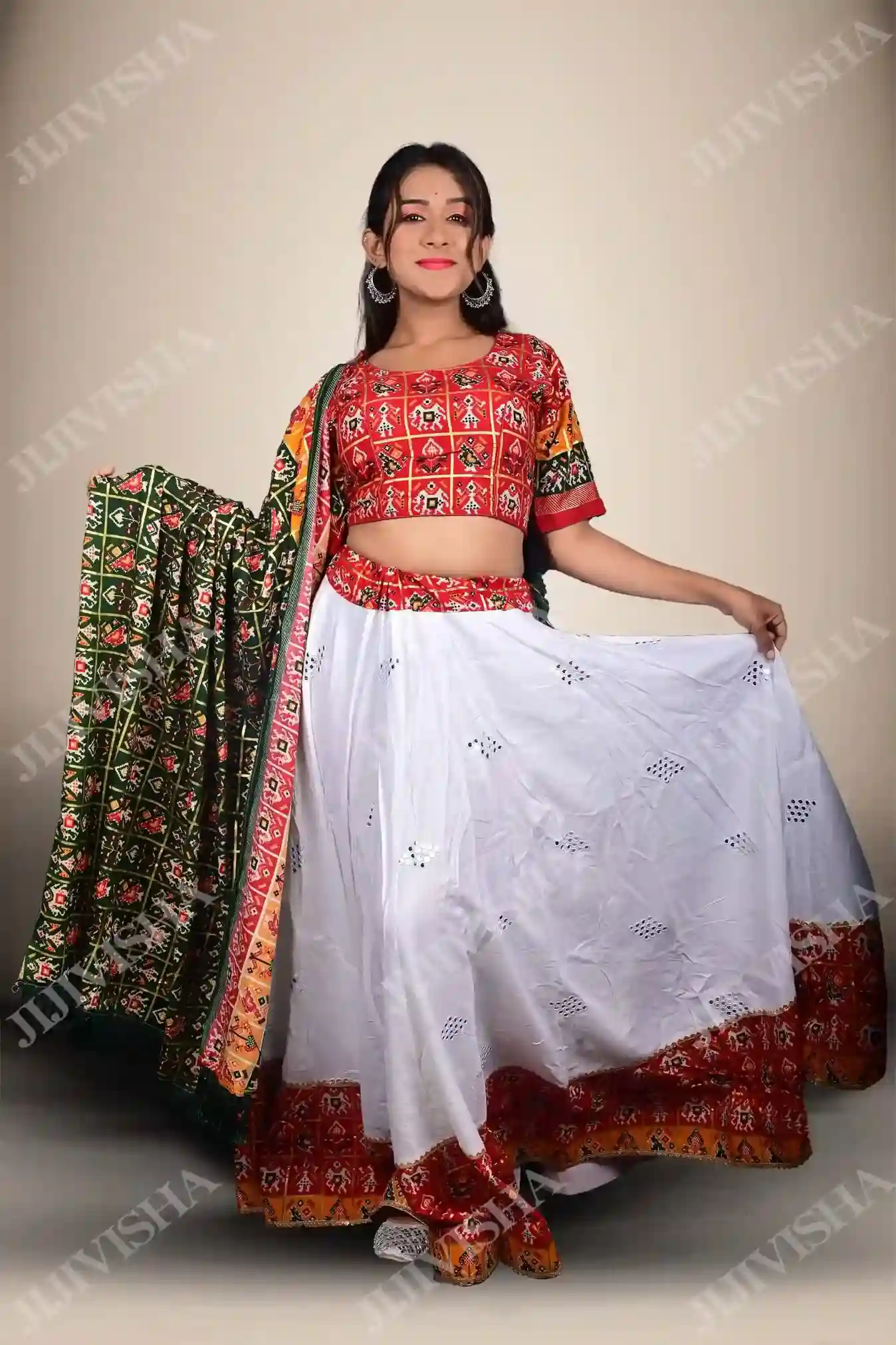 Buy White Patola Border Lehenga Set Online