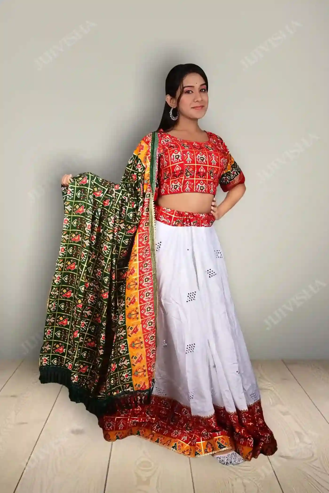 Buy White Patola Border Lehenga Set Online