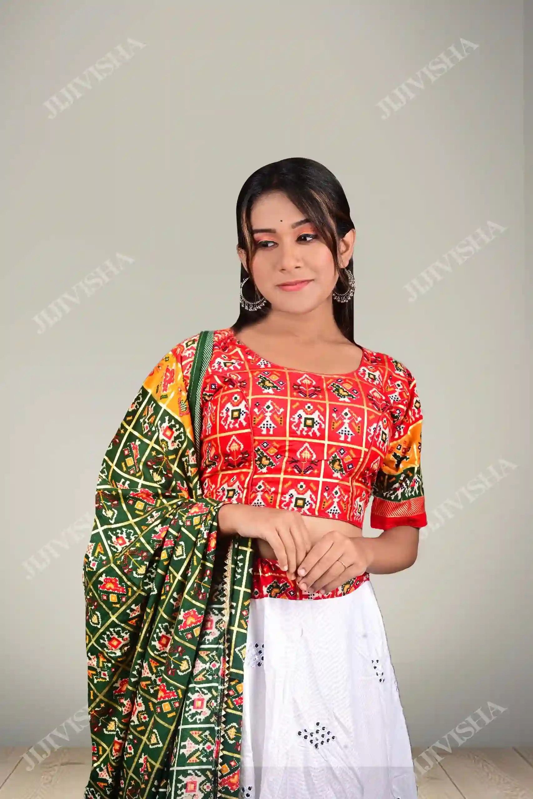 Buy White Patola Border Lehenga Set Online