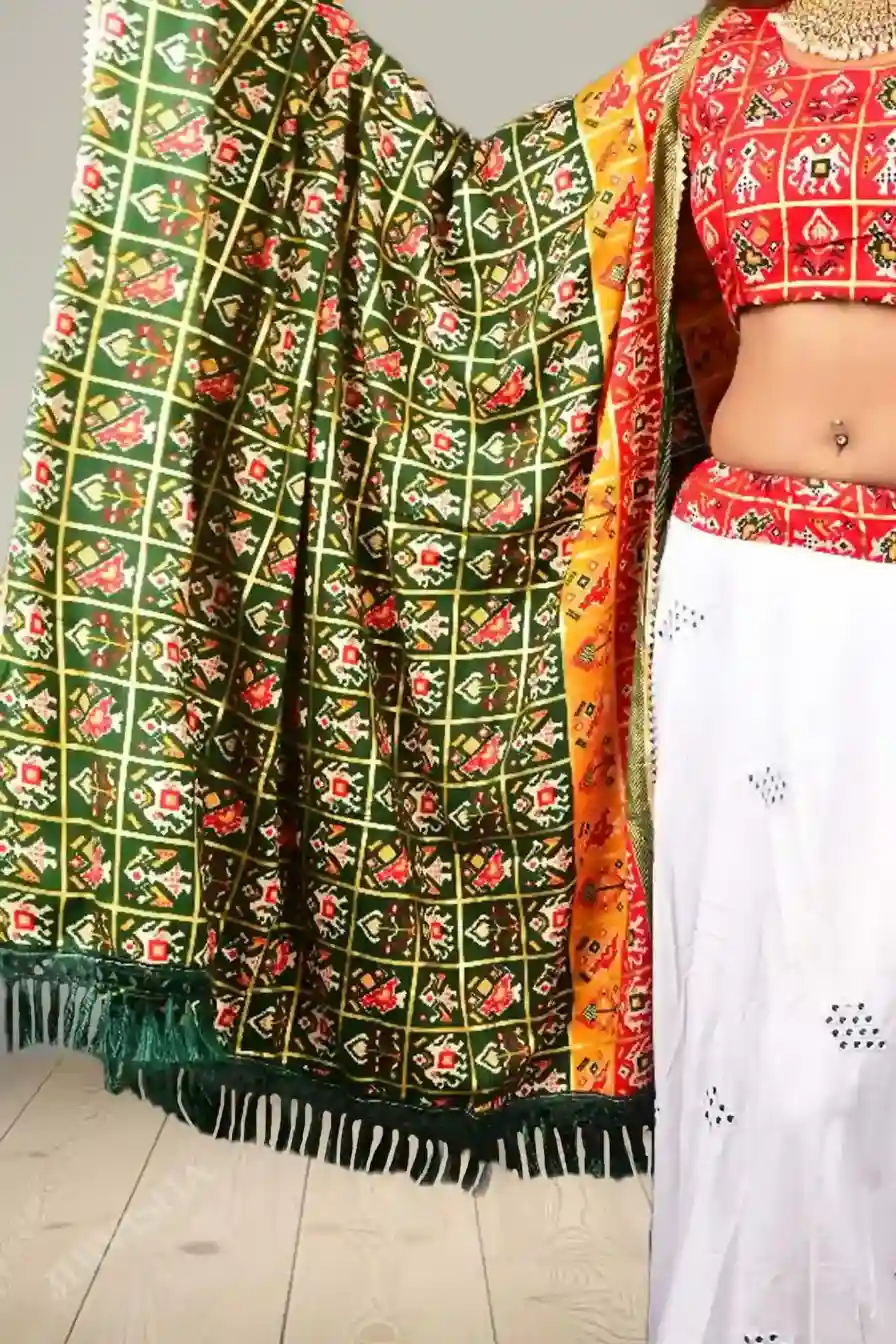 Buy White Patola Border Lehenga Set Online