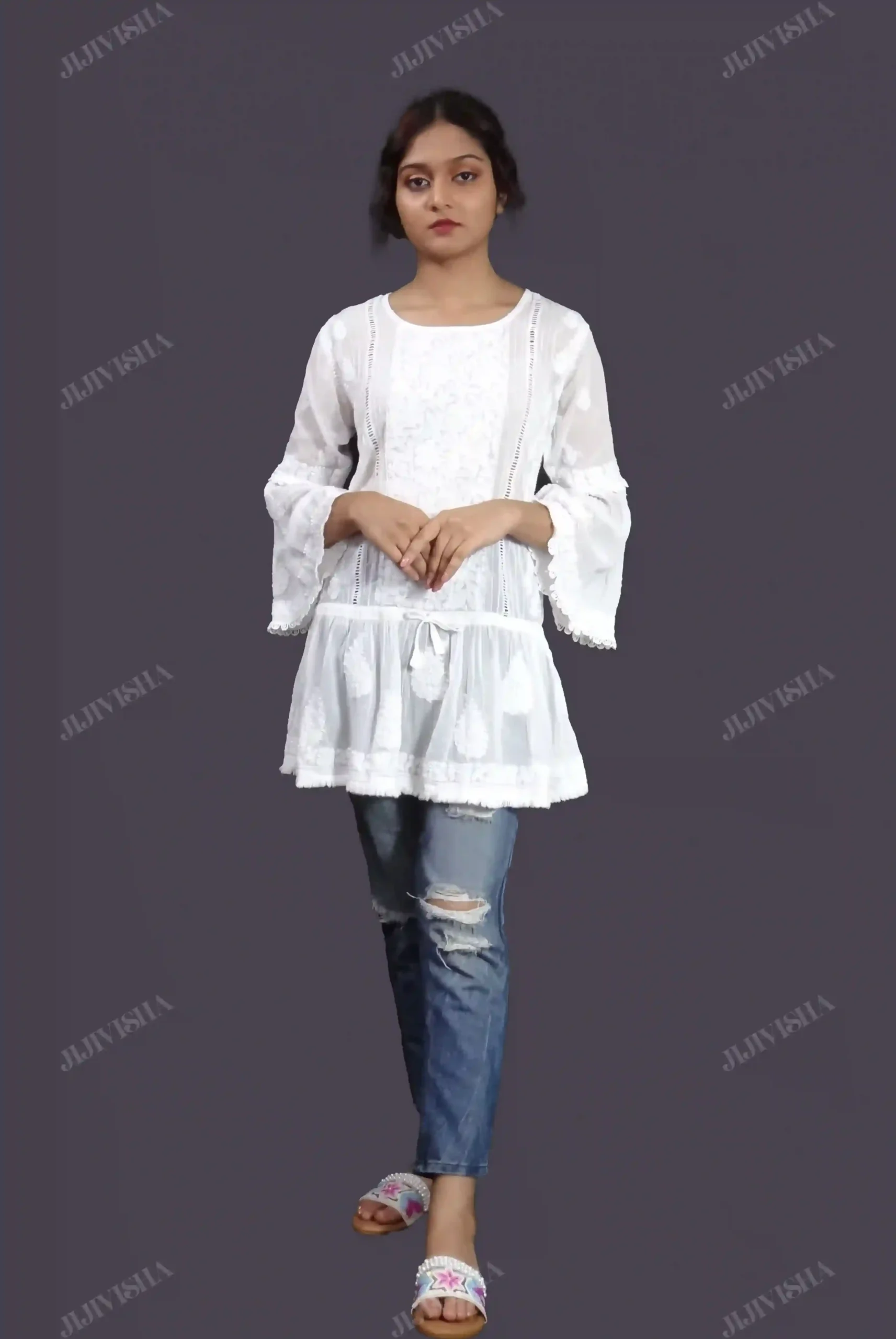 Buy Classic White: Chikankari Hand Embroidery Top Online