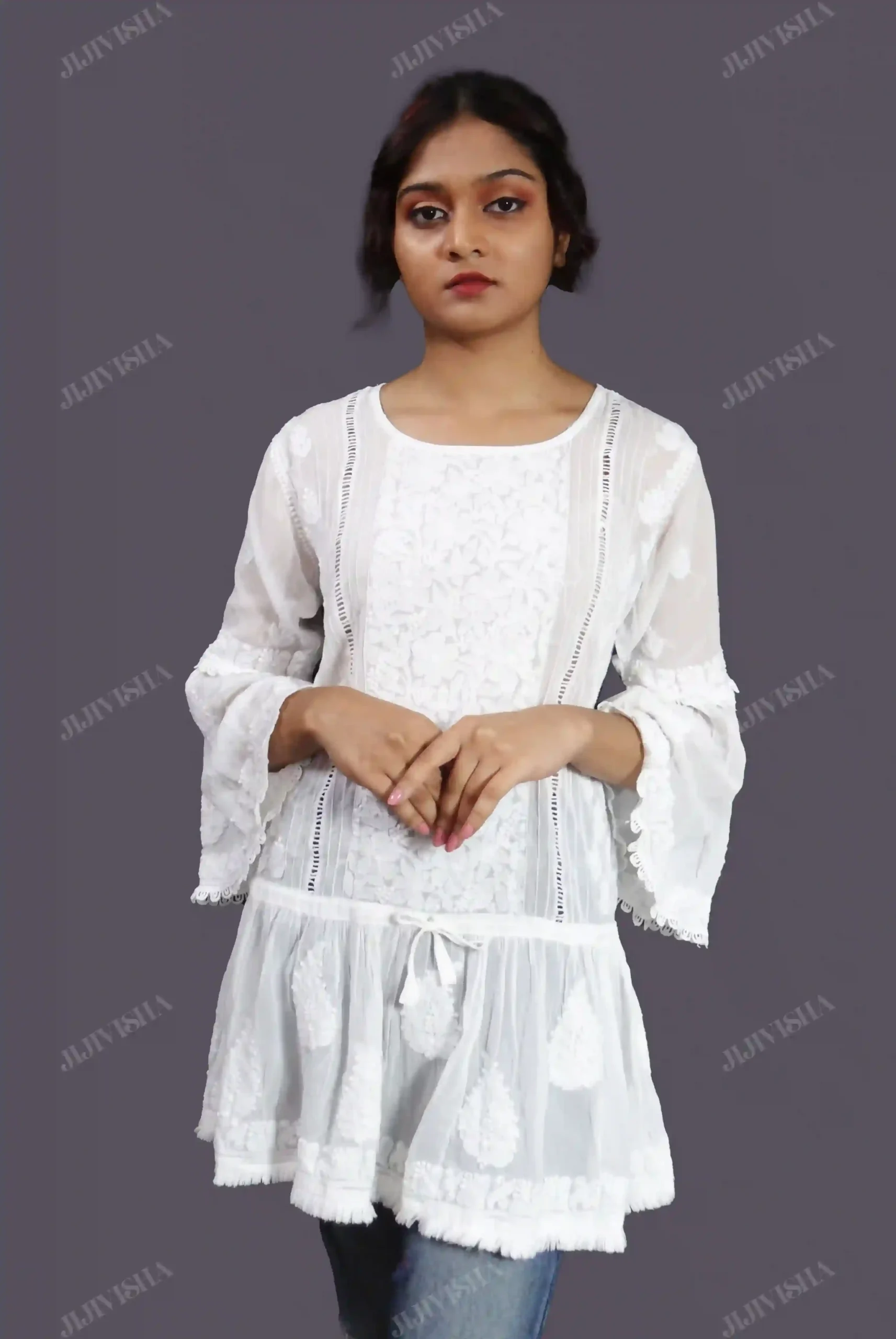 Buy Classic White: Chikankari Hand Embroidery Top Online